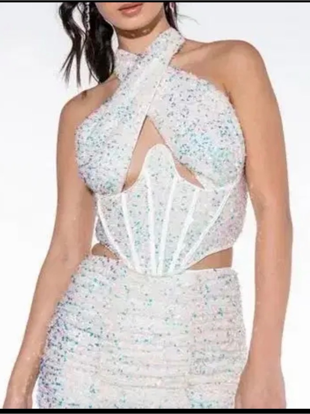 AKIRA White Iridescent Sequin Mini Skirt Set